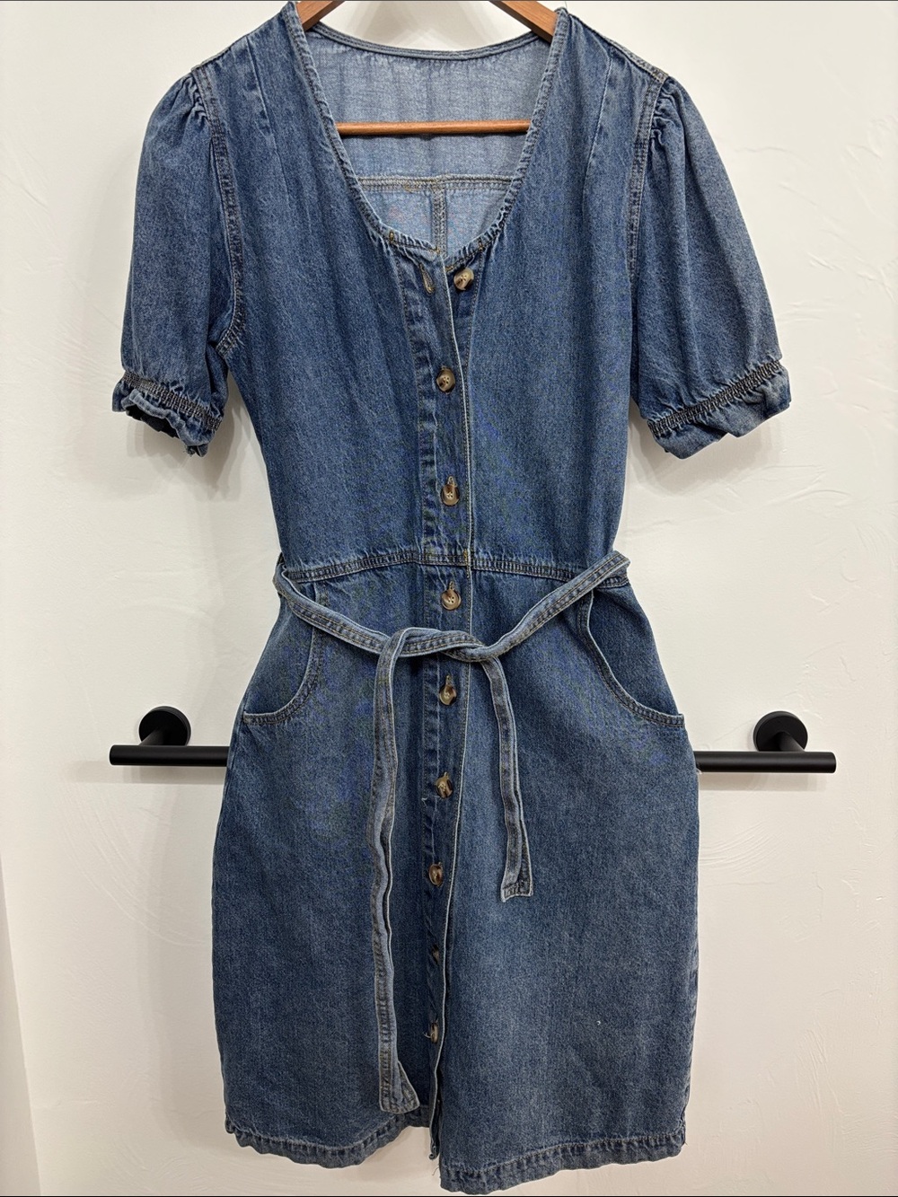 Denim Button-Front Dress with Belt